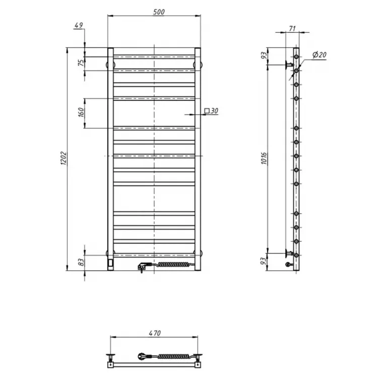 Grzejnik łazienkowy elektryczny Classic Quadro Sensor CHROM